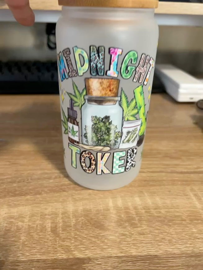 16oz Glass Frosted Cup with Custom UVDTF