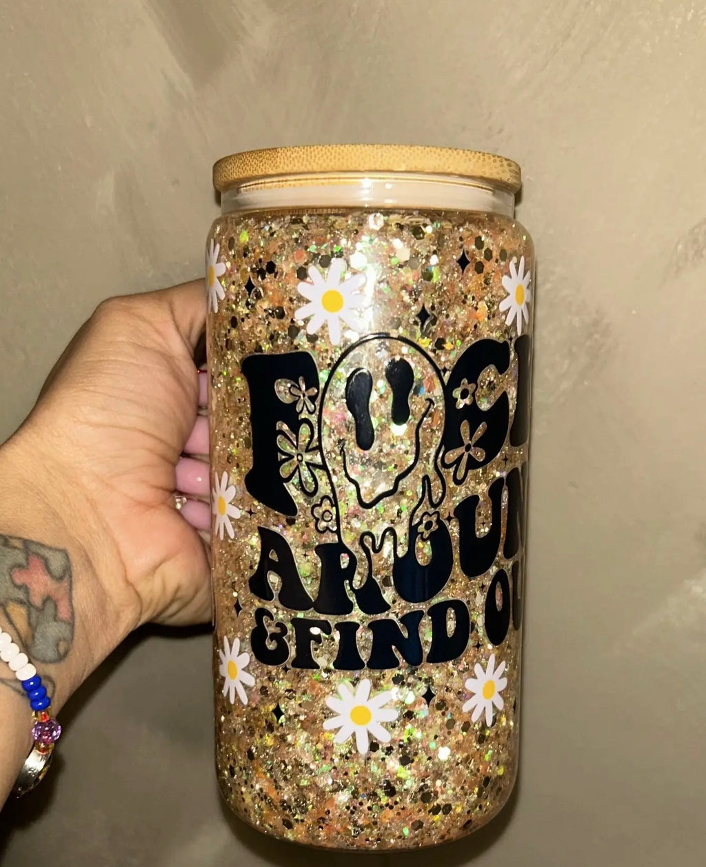 20oz Glass Snowglobe Style Cup with UVDTF