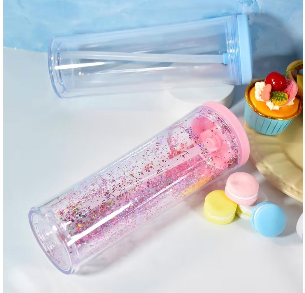 25oz snowglobe tumbler with color lids